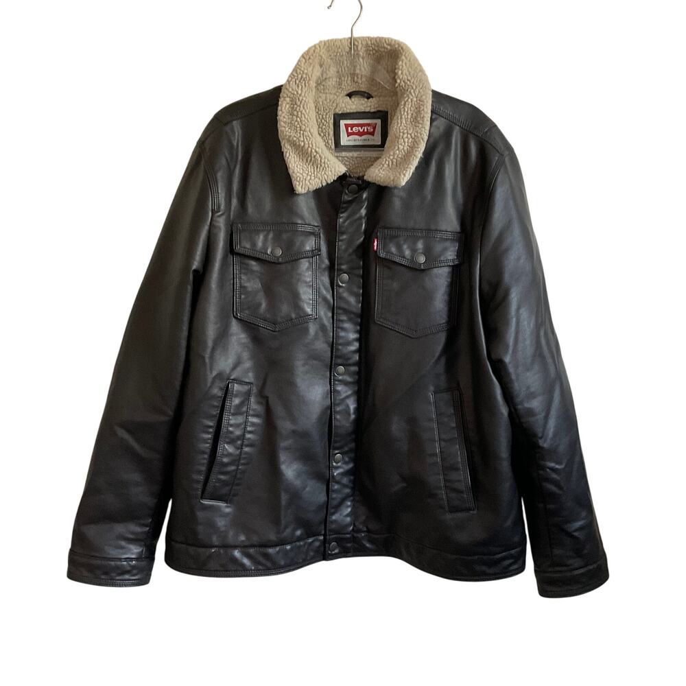 Levi’s Men’s Dark Brown Faux Leather Sherpa Lined‎ Jacket - Size XXL
